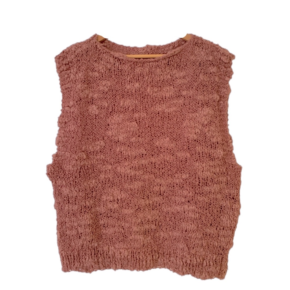 Handknit dusty rose slubby vest